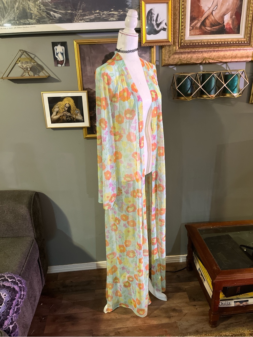 Sheer Floral Maxi Robe - Pastel Multi - Picture 7 of 11